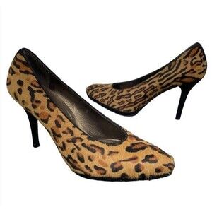 STUART WEITZMAN V Vamp Fur Leopard Platform Heels Vintage Wild Sexy 80s 1980 9.5